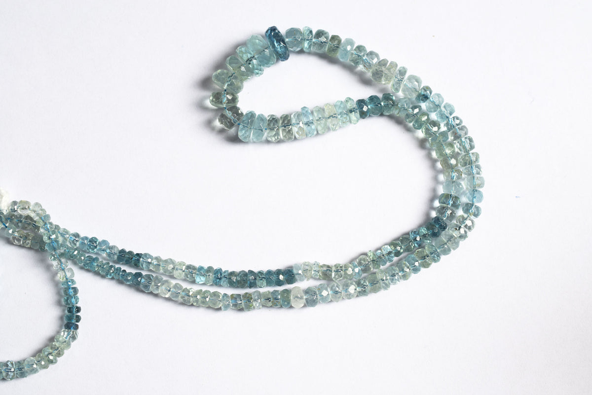 16 Inches Strand, Aquamarine  Shaded Rondelle Faceted beads , Sold By Strand , Size 3.50 To 9.00mm , 33078