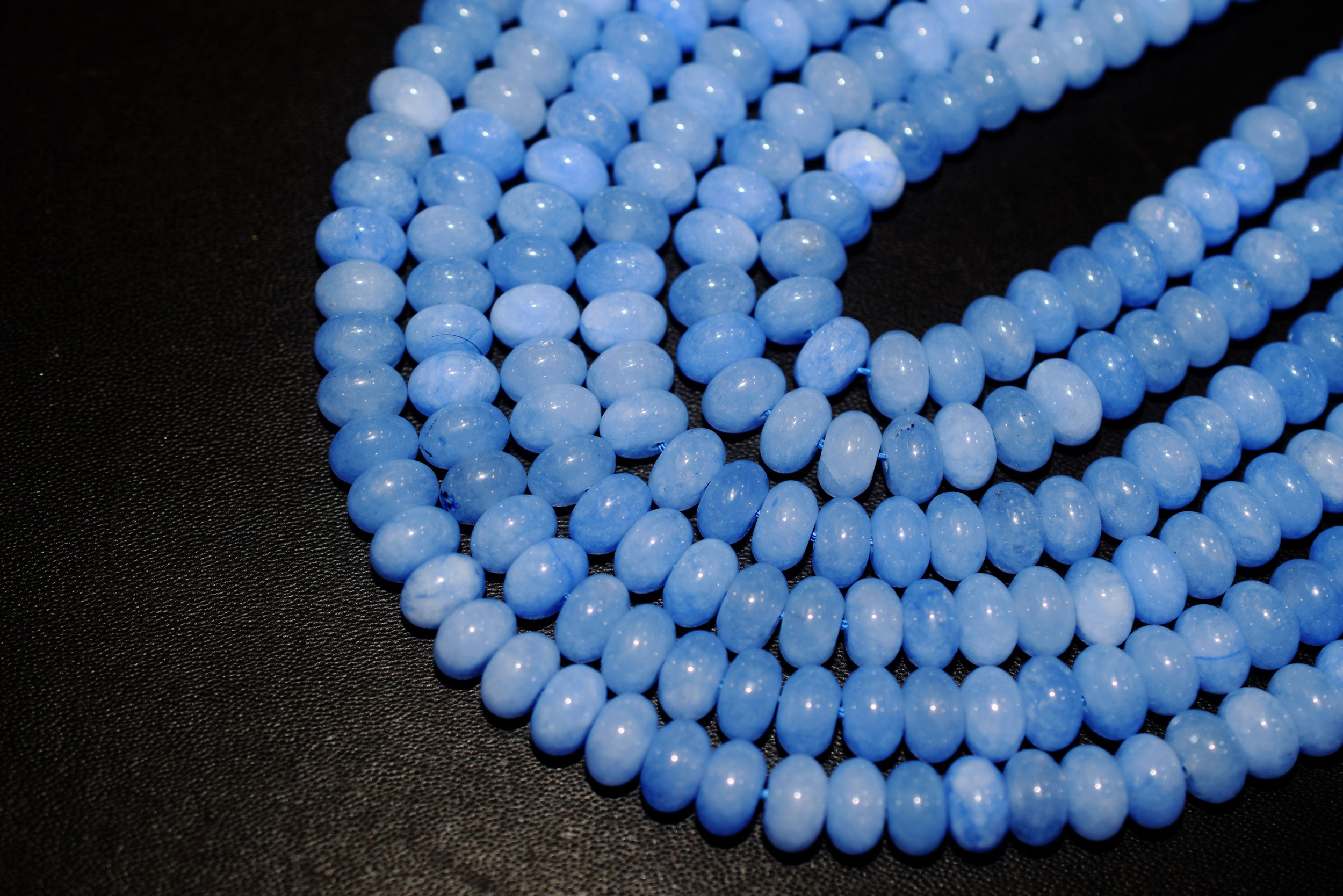 5 x 8mm Natural Blue color Jade Smooth Rondelle Shape Discs Gemstone Loose Beads approx 15 Inches Strand, 33079
