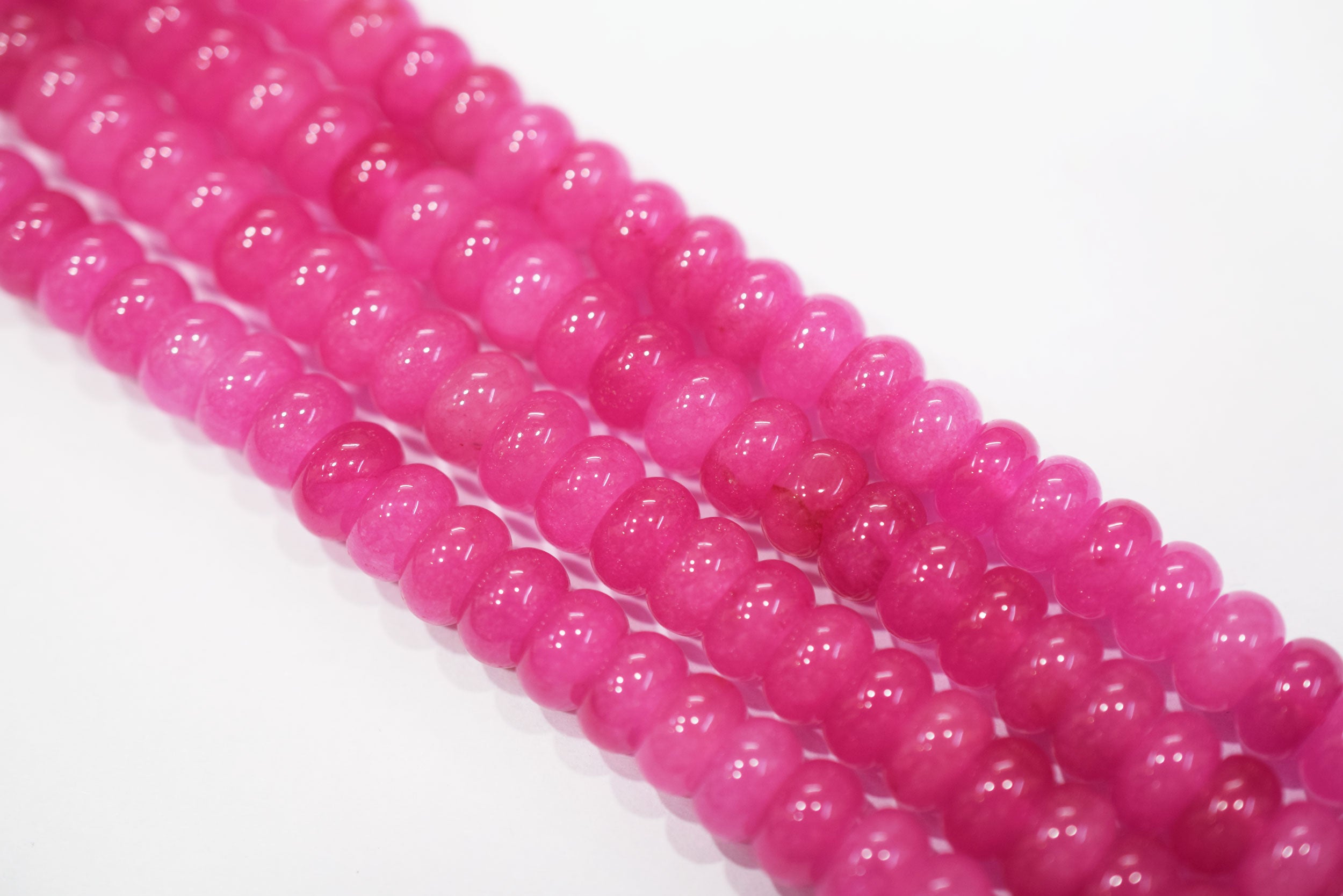 Natural Hot pink Colour Jade Smooth Rondelle Shape Discs Gemstone Loose Beads approx 15 Inches Strand, 33088