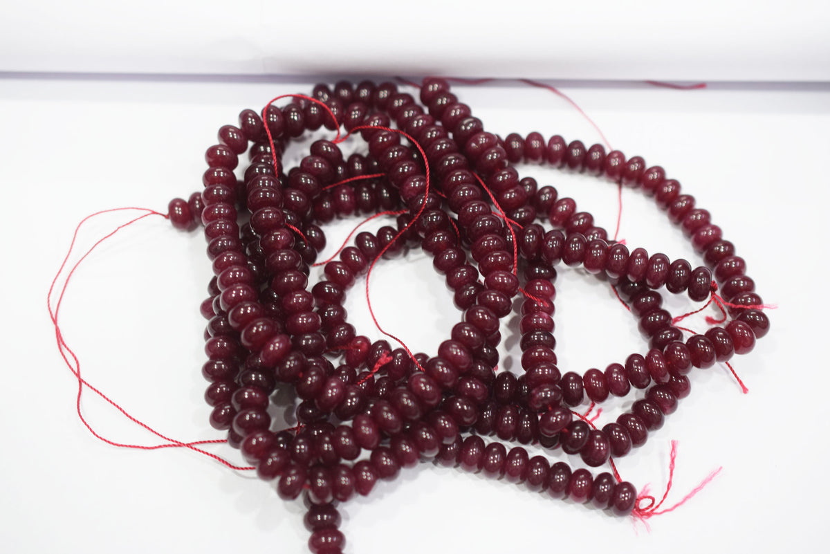 Dyed Ruby Colour Jade Smooth Rondelle Shape Discs Gemstone Loose Beads approx 15 Inches Strand, 33090