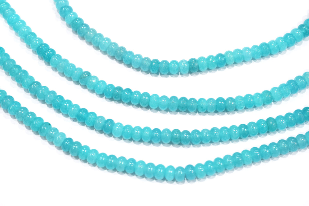 Dyed Aqua Colour Jade Smooth Rondelle Shape Discs Gemstone Loose Beads approx 15 Inches Strand, 33091