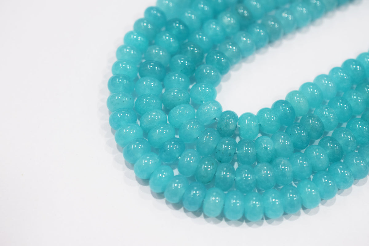 Dyed Aqua Colour Jade Smooth Rondelle Shape Discs Gemstone Loose Beads approx 15 Inches Strand, 33091