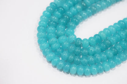 Dyed Aqua Colour Jade Smooth Rondelle Shape Discs Gemstone Loose Beads approx 15 Inches Strand, 33091