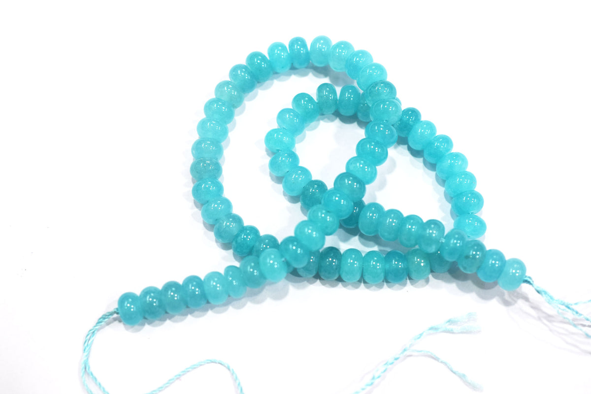 Dyed Aqua Colour Jade Smooth Rondelle Shape Discs Gemstone Loose Beads approx 15 Inches Strand, 33091