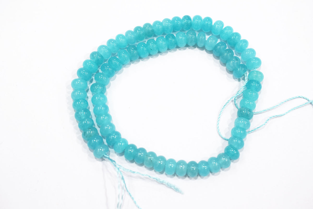 Dyed Aqua Colour Jade Smooth Rondelle Shape Discs Gemstone Loose Beads approx 15 Inches Strand, 33091