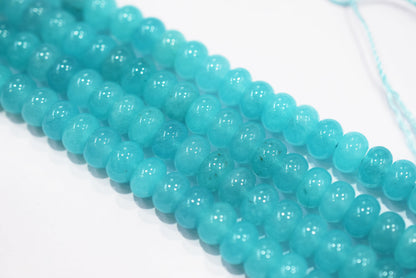 Dyed Aqua Colour Jade Smooth Rondelle Shape Discs Gemstone Loose Beads approx 15 Inches Strand, 33091