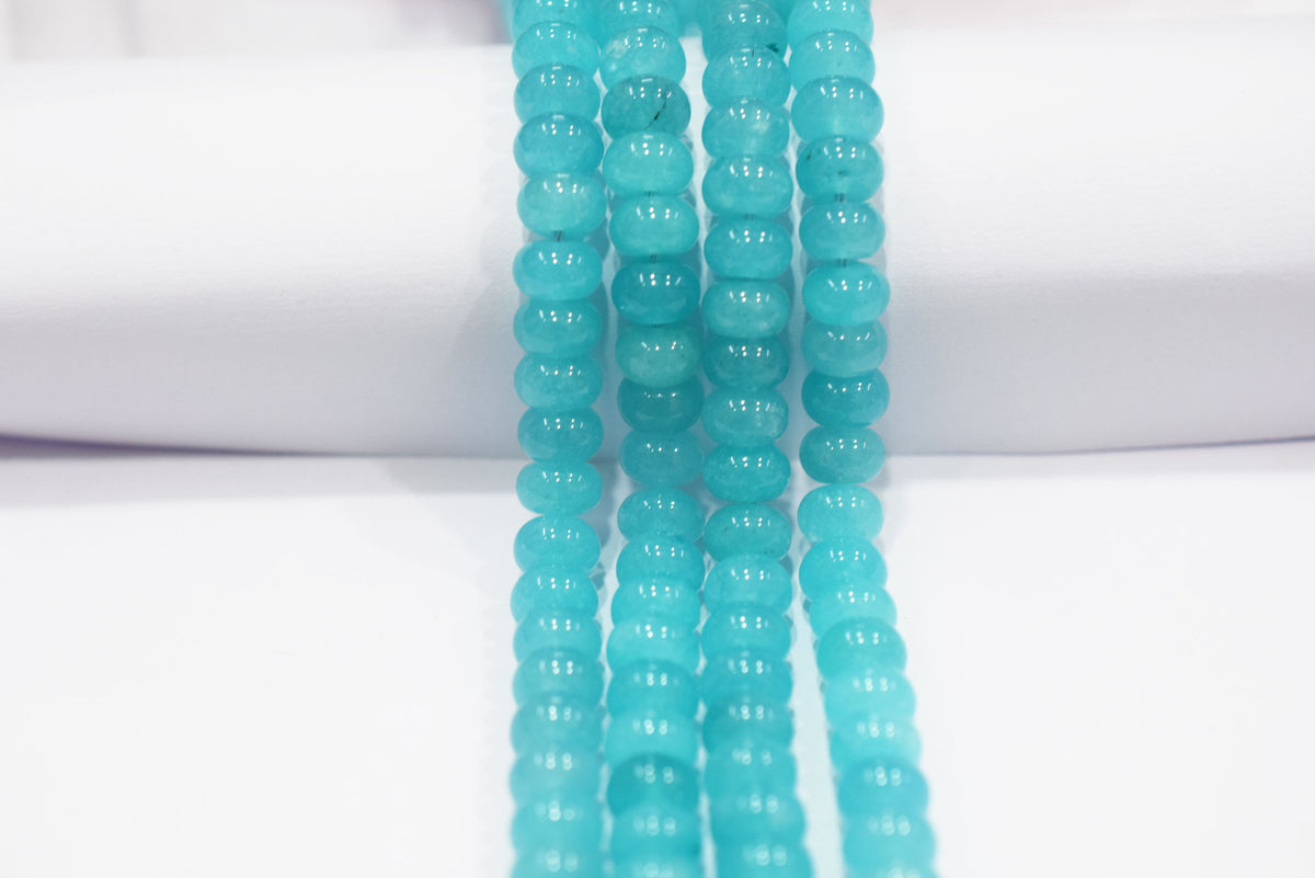 Dyed Aqua Colour Jade Smooth Rondelle Shape Discs Gemstone Loose Beads approx 15 Inches Strand, 33091