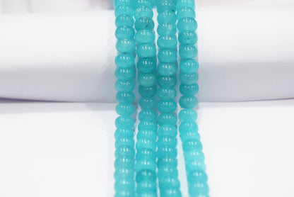 Dyed Aqua Colour Jade Smooth Rondelle Shape Discs Gemstone Loose Beads approx 15 Inches Strand, 33091