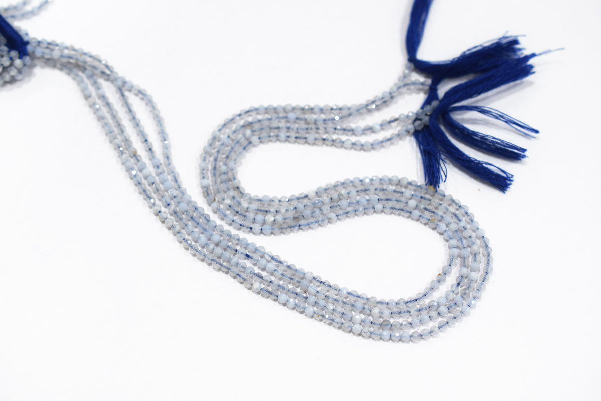 Micro Faceted Natural Blue Lace Agate, Round Beads Blue Chalcedony, sold by strand , 12.5inches , 2.75mm , 33093