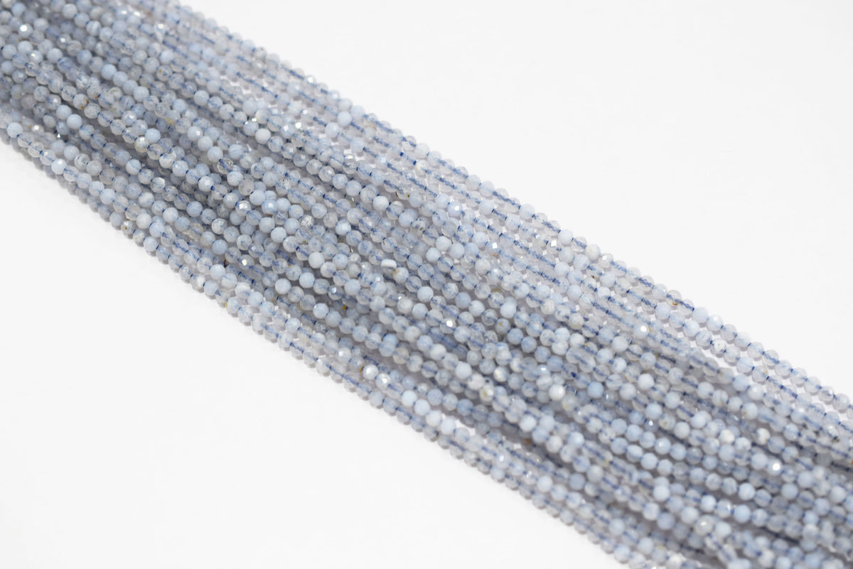 Micro Faceted Natural Blue Lace Agate, Round Beads Blue Chalcedony, sold by strand , 12.5inches , 2.75mm , 33093