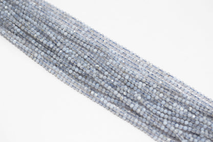 Micro Faceted Natural Blue Lace Agate, Round Beads Blue Chalcedony, sold by strand , 12.5inches , 2.75mm , 33093