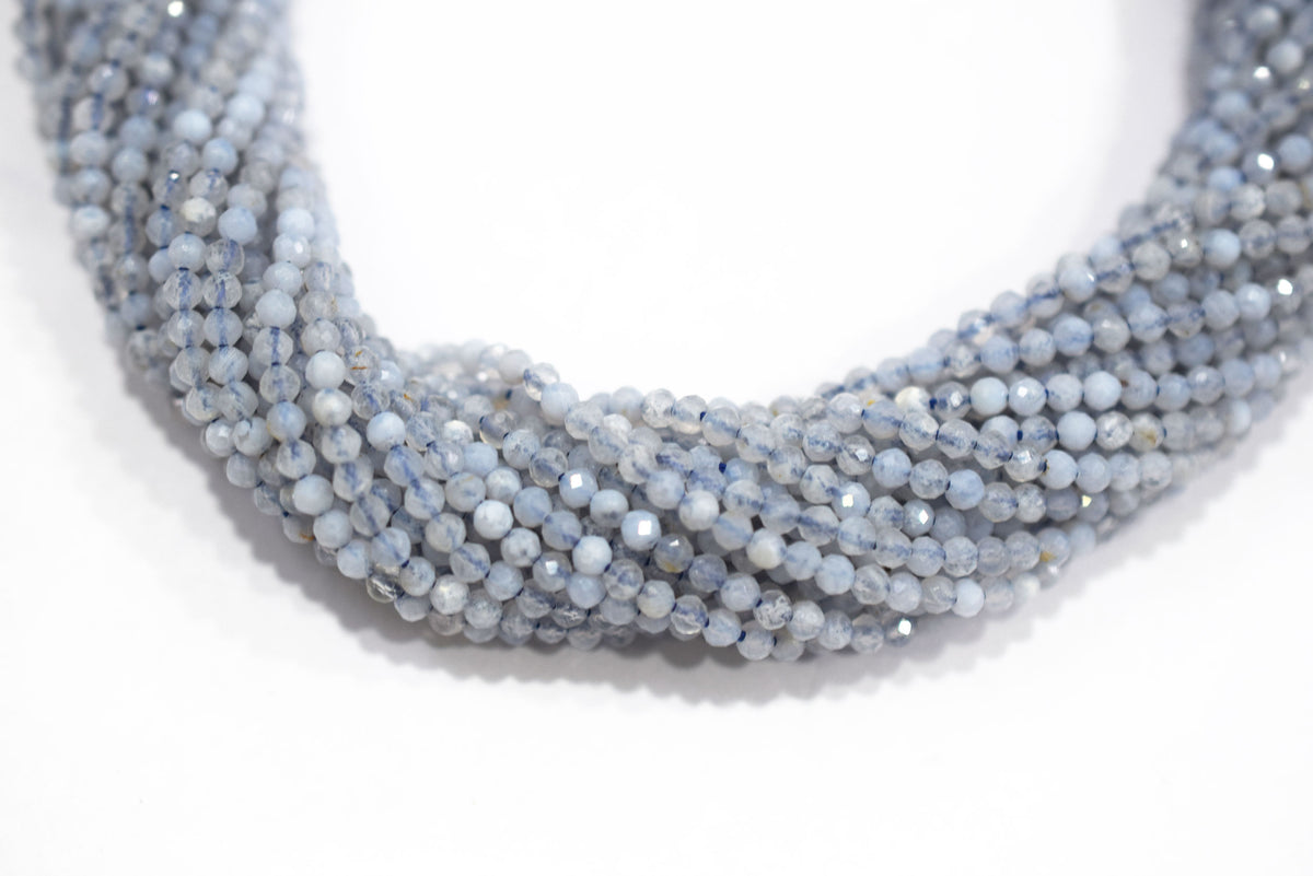 Micro Faceted Natural Blue Lace Agate, Round Beads Blue Chalcedony, sold by strand , 12.5inches , 2.75mm , 33093