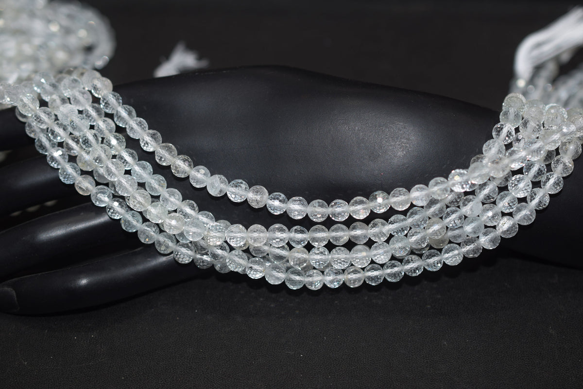 Natural White Topaz Faceted  and Round Beads Micro Diamond Cut Gemstone , Sold By Strand , 12.5 inches , 6 - 6.5mm , 33096