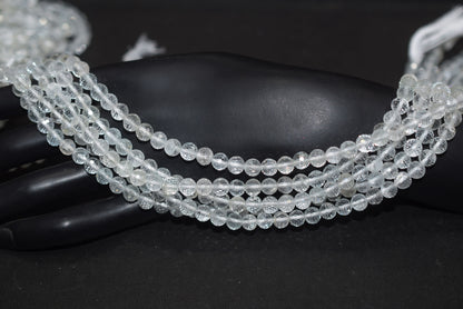 Natural White Topaz Faceted  and Round Beads Micro Diamond Cut Gemstone , Sold By Strand , 12.5 inches , 6 - 6.5mm , 33096