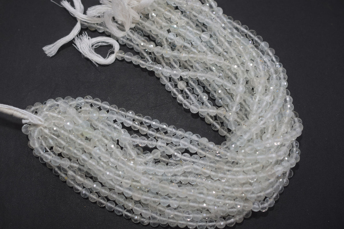 Natural White Topaz Faceted  and Round Beads Micro Diamond Cut Gemstone , Sold By Strand , 12.5 inches , 6 - 6.5mm , 33096