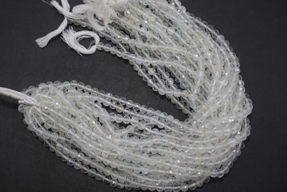 Natural White Topaz Faceted  and Round Beads Micro Diamond Cut Gemstone , Sold By Strand , 12.5 inches , 6 - 6.5mm , 33096