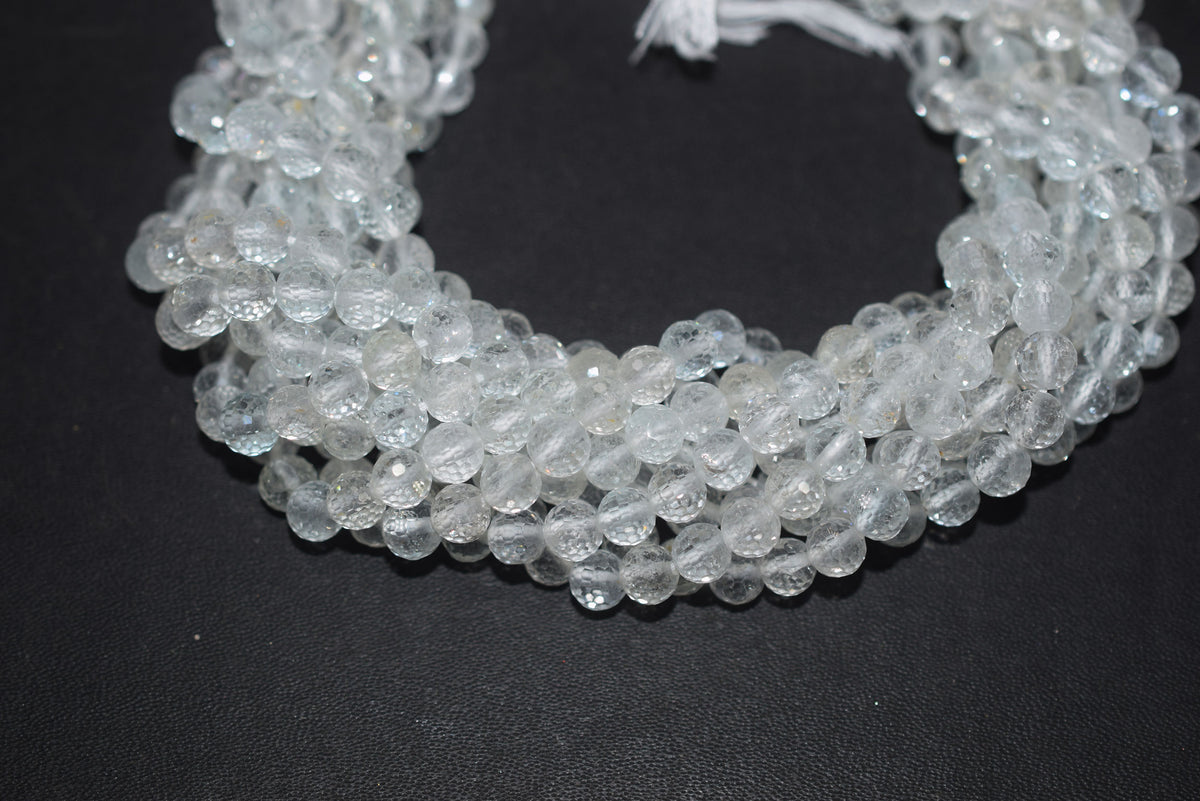 Natural White Topaz Faceted  and Round Beads Micro Diamond Cut Gemstone , Sold By Strand , 12.5 inches , 6 - 6.5mm , 33096