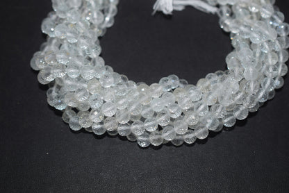Natural White Topaz Faceted  and Round Beads Micro Diamond Cut Gemstone , Sold By Strand , 12.5 inches , 6 - 6.5mm , 33096
