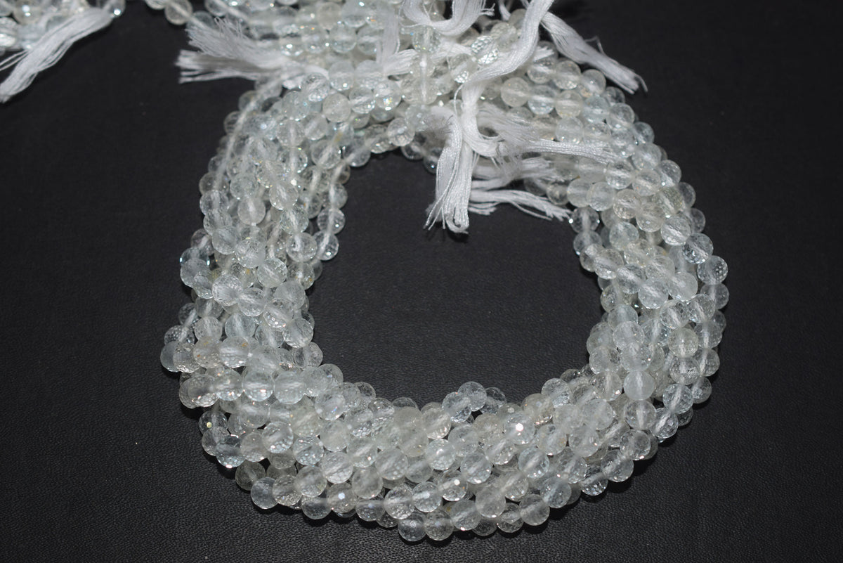 Natural White Topaz Faceted  and Round Beads Micro Diamond Cut Gemstone , Sold By Strand , 12.5 inches , 6 - 6.5mm , 33096