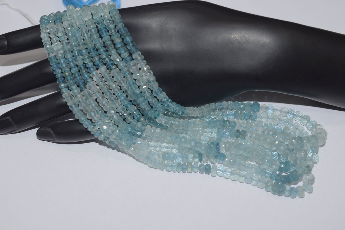 16 Inches Strand, Aquamarine  Shaded Rondelle Faceted beads , Sold By Strand , Size 3.50 To 6.00mm , 33099