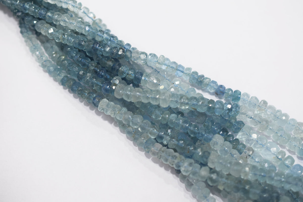 16 Inches Strand, Aquamarine  Shaded Rondelle Faceted beads , Sold By Strand , Size 3.50 To 6.00mm , 33099