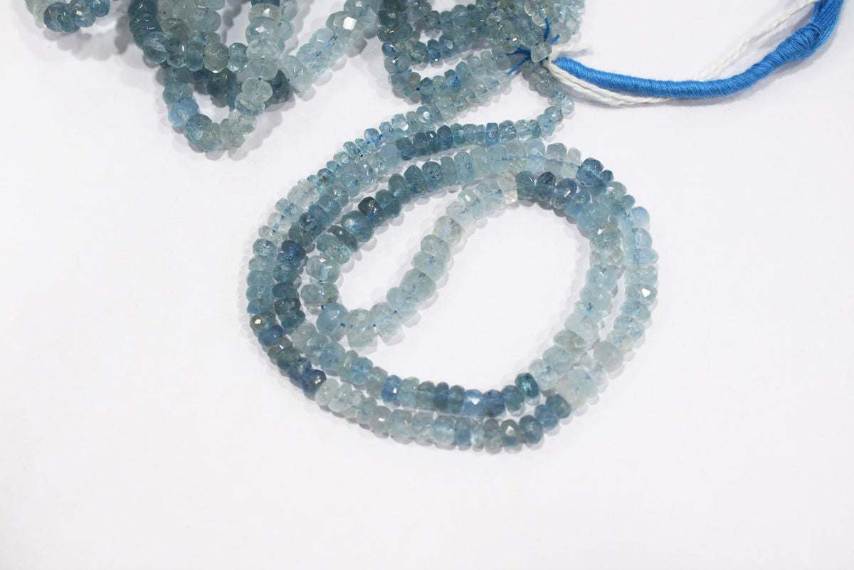 16 Inches Strand, Aquamarine  Shaded Rondelle Faceted beads , Sold By Strand , Size 3.50 To 6.00mm , 33099