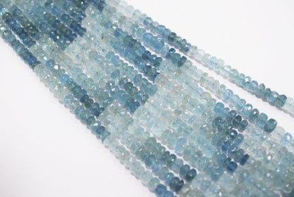 16 Inches Strand, Aquamarine  Shaded Rondelle Faceted beads , Sold By Strand , Size 3.50 To 6.00mm , 33099