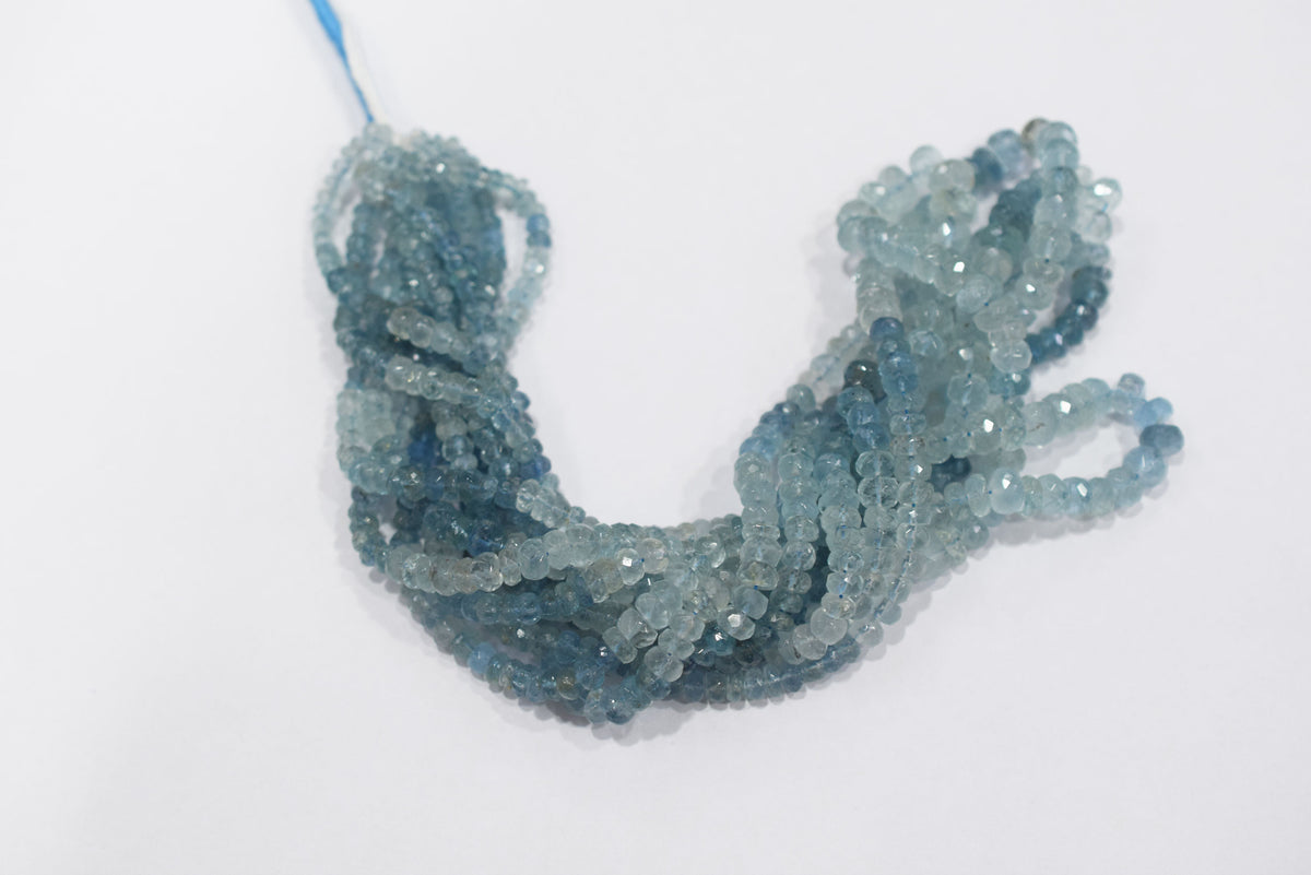 16 Inches Strand, Aquamarine  Shaded Rondelle Faceted beads , Sold By Strand , Size 3.50 To 6.00mm , 33099