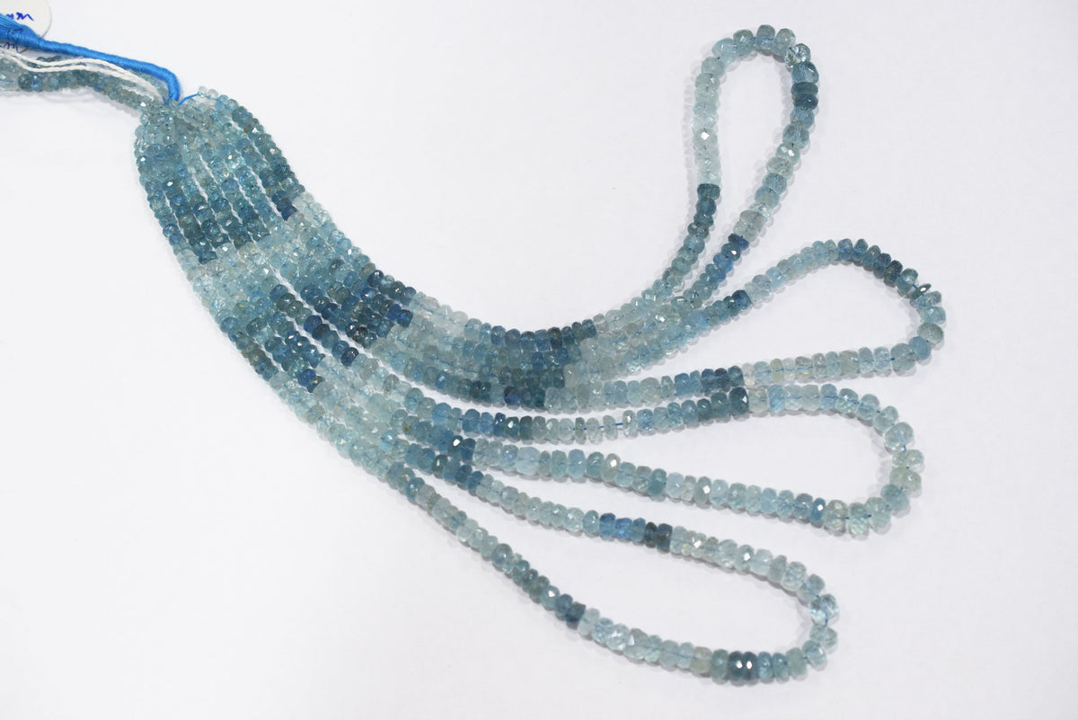 16 Inches Strand, Aquamarine  Shaded Rondelle Faceted beads , Sold By Strand , Size 3.50 To 6.00mm , 33099