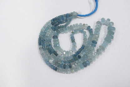 16 Inches Strand, Aquamarine  Shaded Rondelle Faceted beads , Sold By Strand , Size 3.50 To 9.00mm , 33100