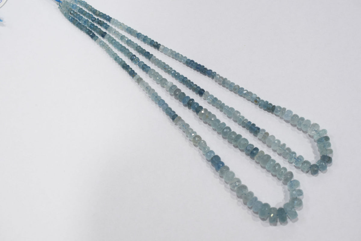 16 Inches Strand, Aquamarine  Shaded Rondelle Faceted beads , Sold By Strand , Size 3.50 To 9.00mm , 33100
