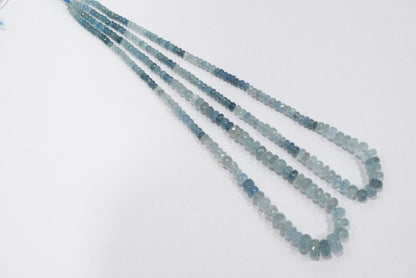 16 Inches Strand, Aquamarine  Shaded Rondelle Faceted beads , Sold By Strand , Size 3.50 To 9.00mm , 33100