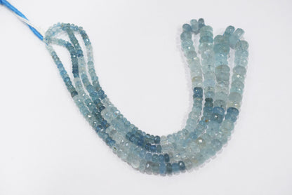 16 Inches Strand, Aquamarine  Shaded Rondelle Faceted beads , Sold By Strand , Size 3.50 To 9.00mm , 33100