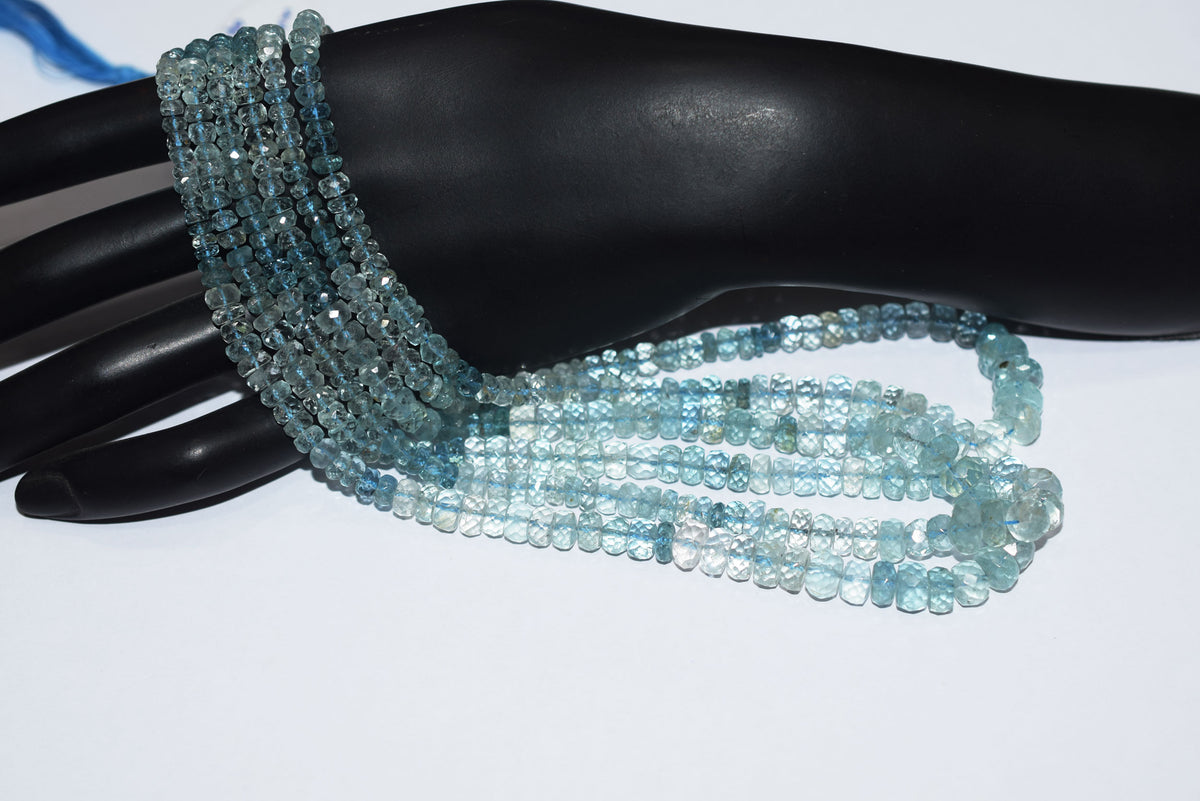 16 Inches Strand, Aquamarine  Shaded Rondelle Faceted beads , Sold By Strand , Size 3.50 To 8.00mm , 33101