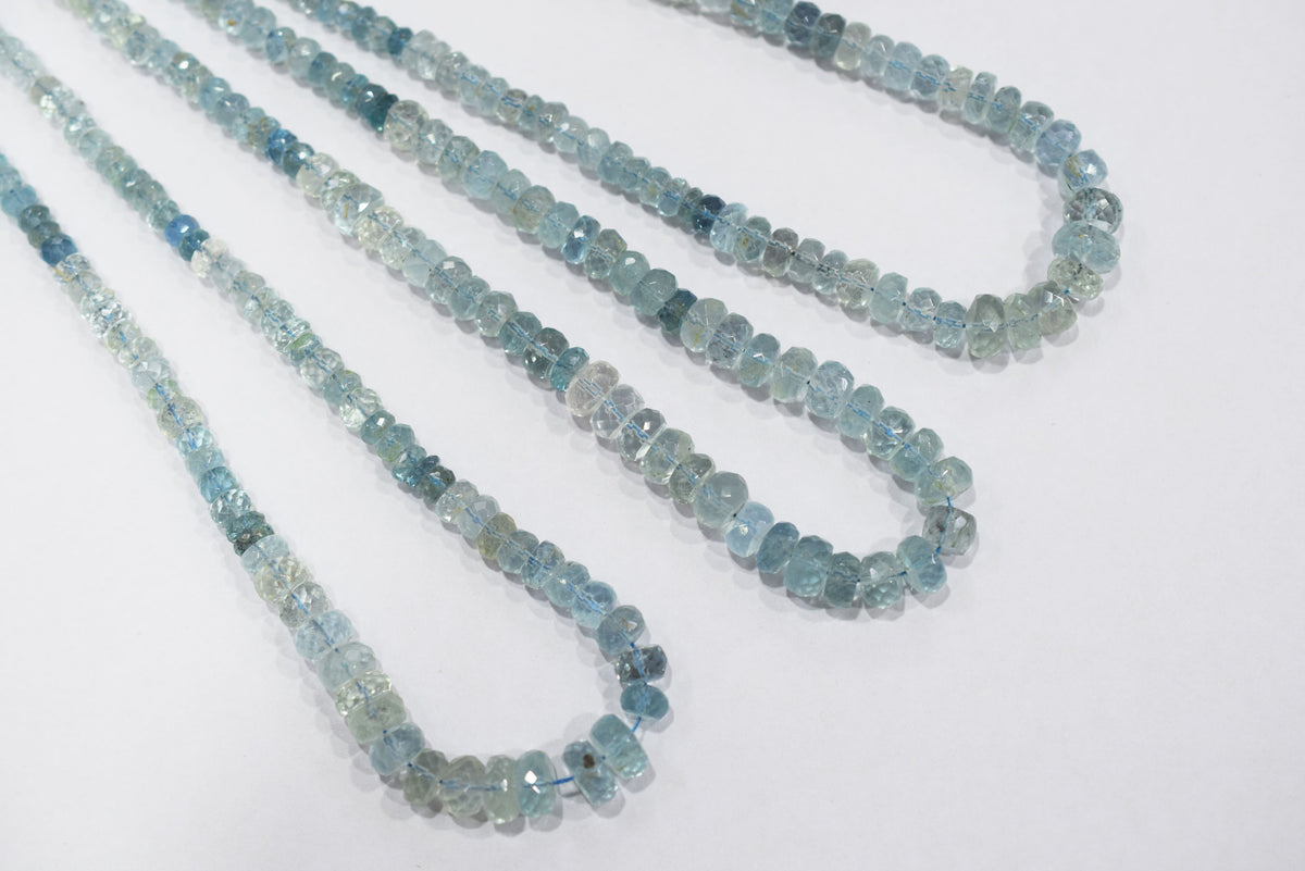 16 Inches Strand, Aquamarine  Shaded Rondelle Faceted beads , Sold By Strand , Size 3.50 To 8.00mm , 33101