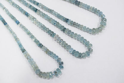16 Inches Strand, Aquamarine  Shaded Rondelle Faceted beads , Sold By Strand , Size 3.50 To 8.00mm , 33101
