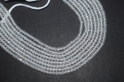 Natural White Topaz Faceted  and Round Beads Micro Diamond Cut Gemstone , Sold By Strand , 12.5 inches ,  4 mm , 33102
