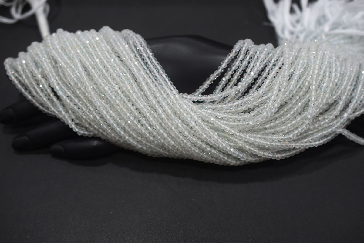 Natural White Topaz Faceted  and Round Beads Micro Diamond Cut Gemstone , Sold By Strand , 12.5 inches ,  4 mm , 33102