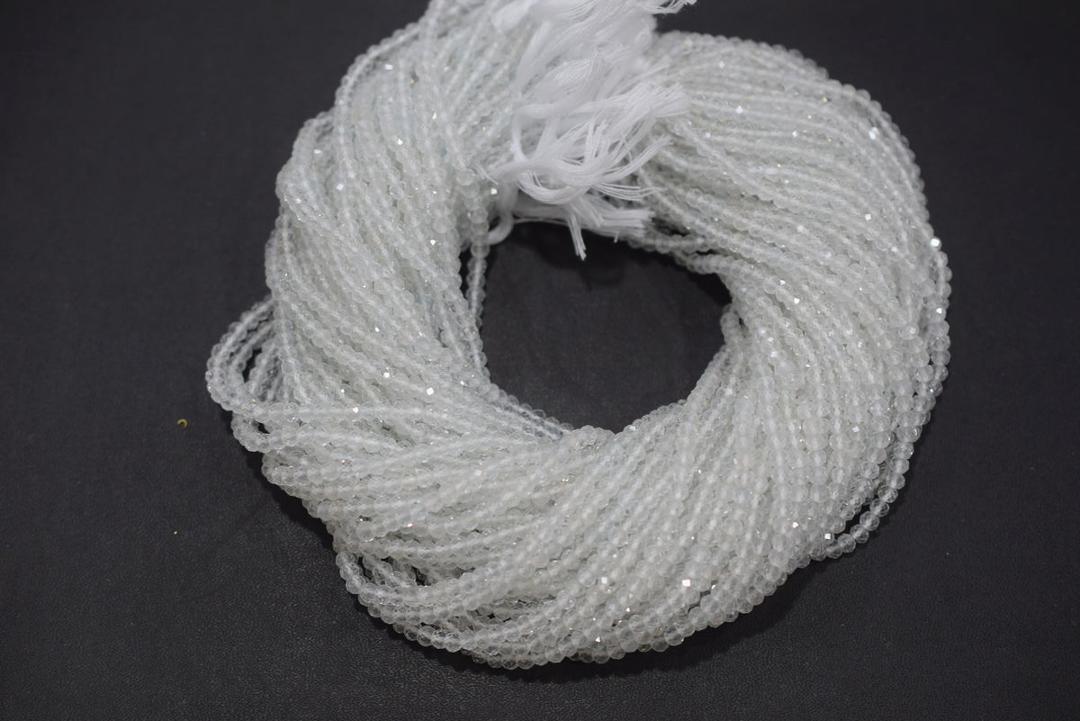 Natural White Topaz Faceted  and Round Beads Micro Diamond Cut Gemstone , Sold By Strand , 12.5 inches ,  4 mm , 33102