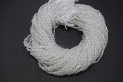 Natural White Topaz Faceted  and Round Beads Micro Diamond Cut Gemstone , Sold By Strand , 12.5 inches ,  4 mm , 33102