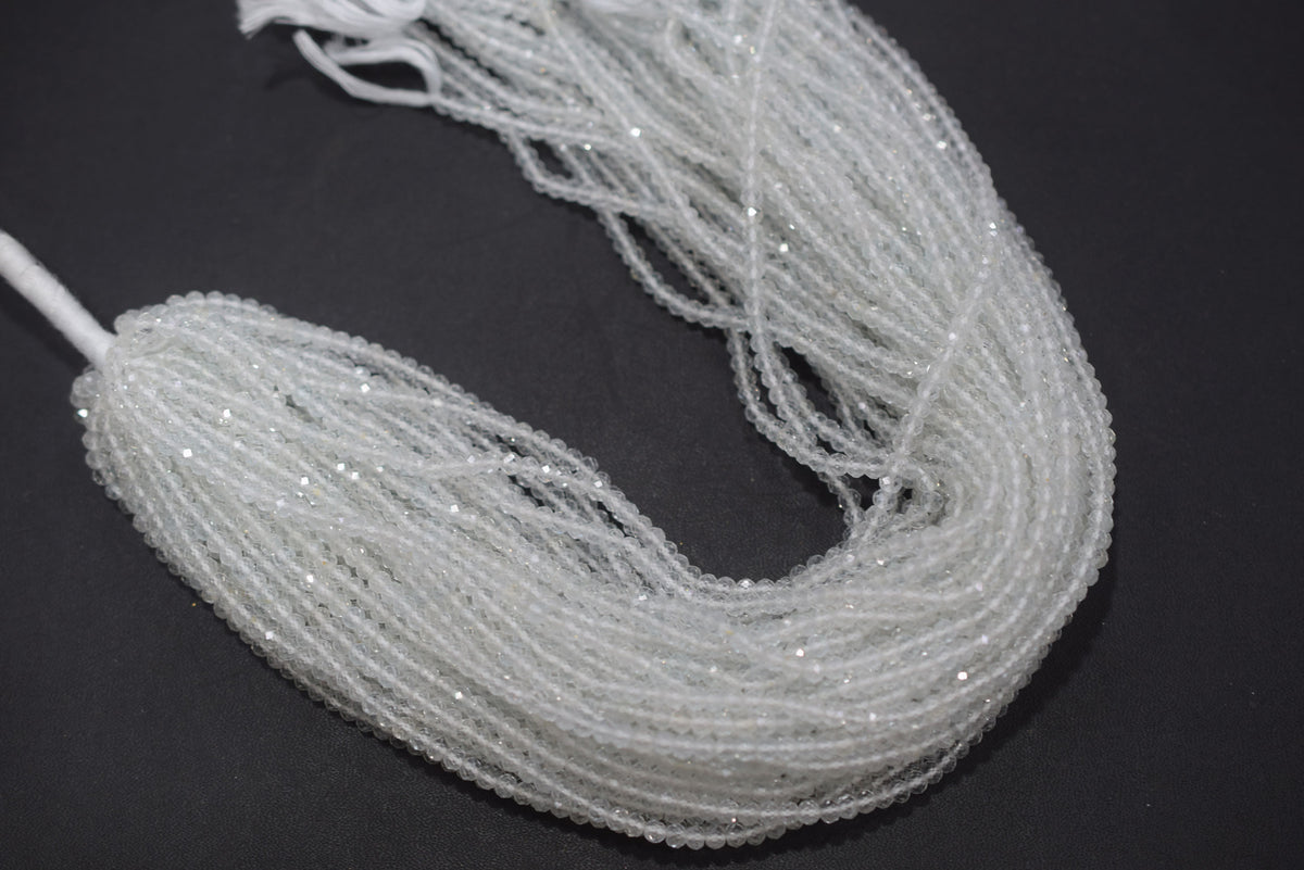 Natural White Topaz Faceted  and Round Beads Micro Diamond Cut Gemstone , Sold By Strand , 12.5 inches ,  4 mm , 33102