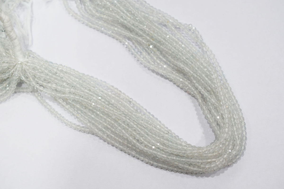 Natural White Topaz Faceted  and Round Beads Micro Diamond Cut Gemstone , Sold By Strand , 12.5 inches ,  4 mm , 33102