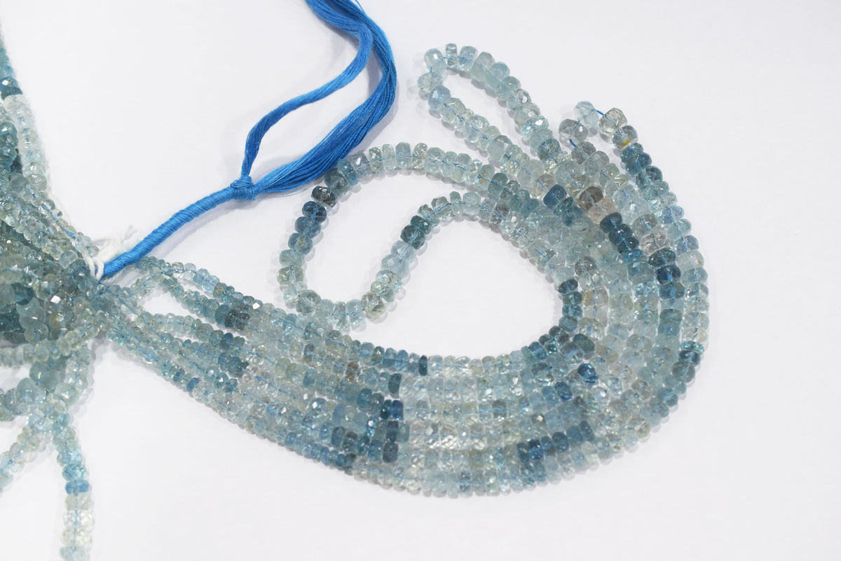 16 Inches Strand, Aquamarine  Shaded Rondelle Faceted beads , Sold By Strand , Size 3.50 To 6.50 mm , 33103