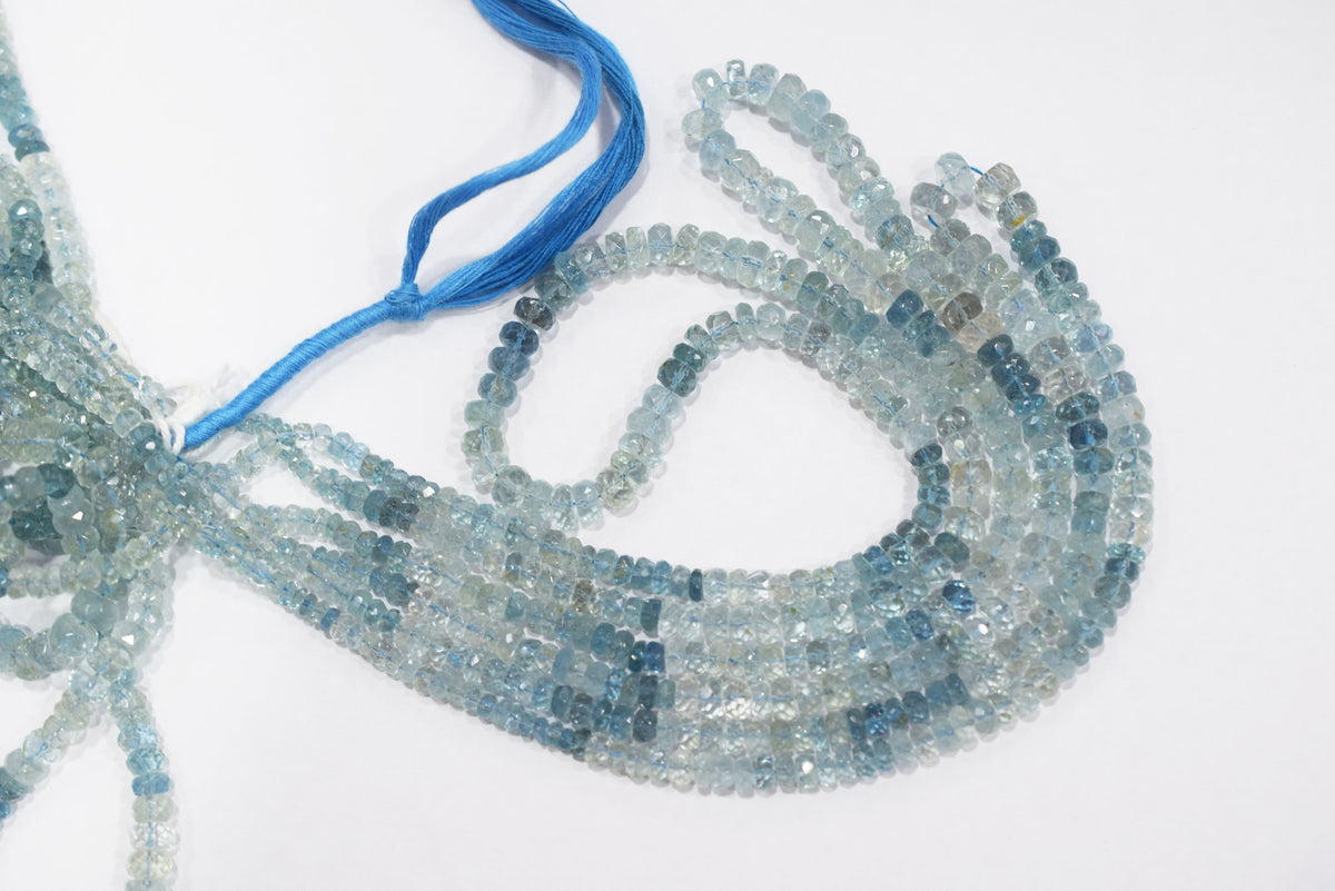 16 Inches Strand, Aquamarine  Shaded Rondelle Faceted beads , Sold By Strand , Size 3.50 To 6.50 mm , 33103