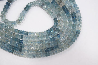 16 Inches Strand, Aquamarine  Shaded Rondelle Faceted beads , Sold By Strand , Size 3.50 To 6.50 mm , 33103
