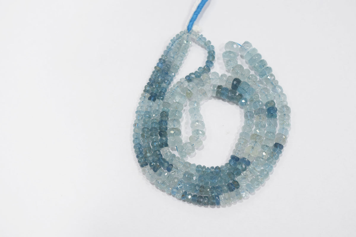 16 Inches Strand, Aquamarine  Shaded Rondelle Faceted beads , Sold By Strand , Size 3.50 To 7.00 mm , 33104