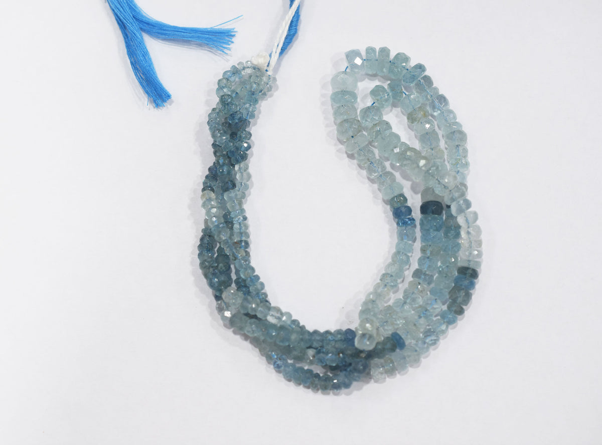16 Inches Strand, Aquamarine  Shaded Rondelle Faceted beads , Sold By Strand , Size 3.50 To 7.00 mm , 33104