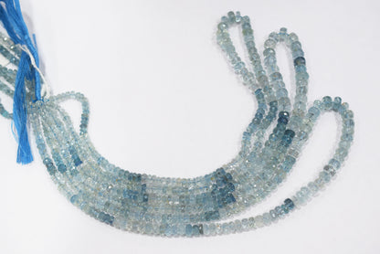 16 Inches Strand, Aquamarine  Shaded Rondelle Faceted beads , Sold By Strand , Size 3.50 To 6.00 mm , 33105