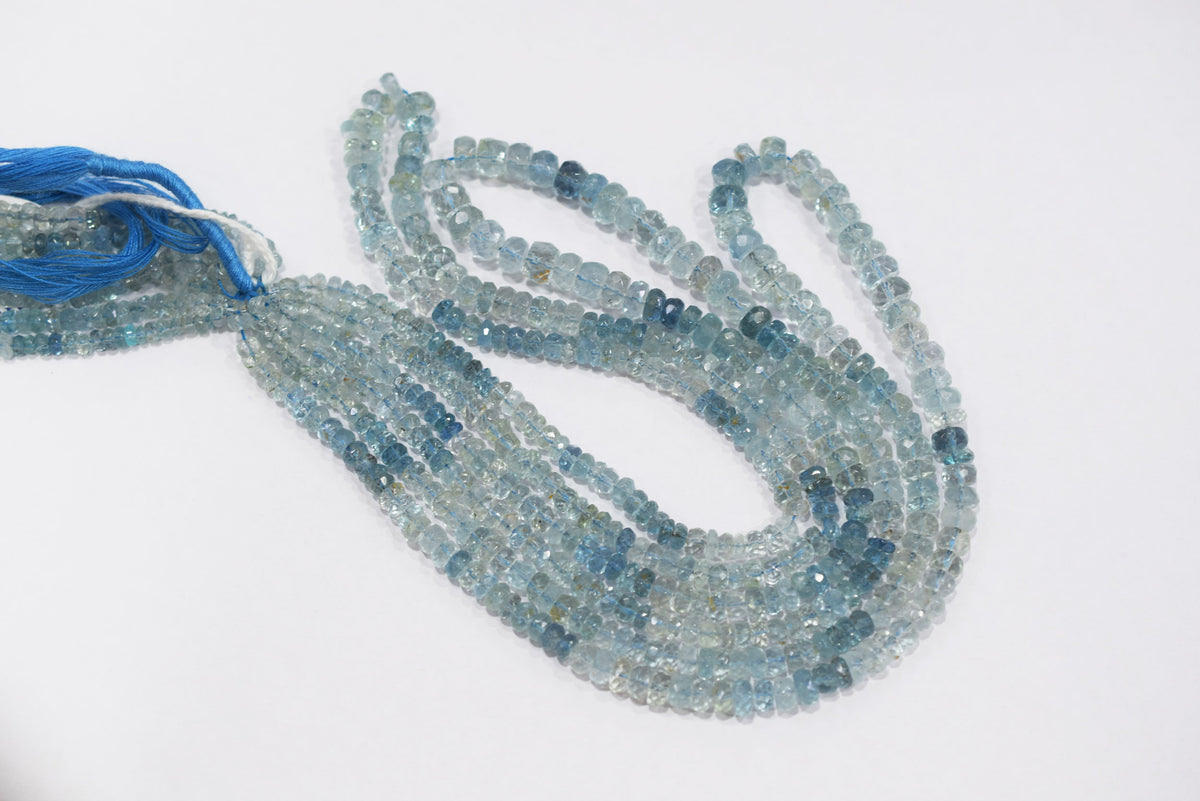 16 Inches Strand, Aquamarine  Shaded Rondelle Faceted beads , Sold By Strand , Size 3.50 To 6.00 mm , 33105