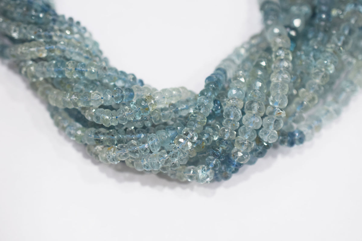 16 Inches Strand, Aquamarine  Shaded Rondelle Faceted beads , Sold By Strand , Size 3.50 To 6.00 mm , 33105